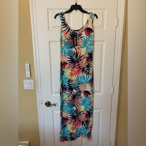 NWT Boohoo Tropical Multicolor Sleeveless Scoop Neck Maxi Dress Size 10 Vacation